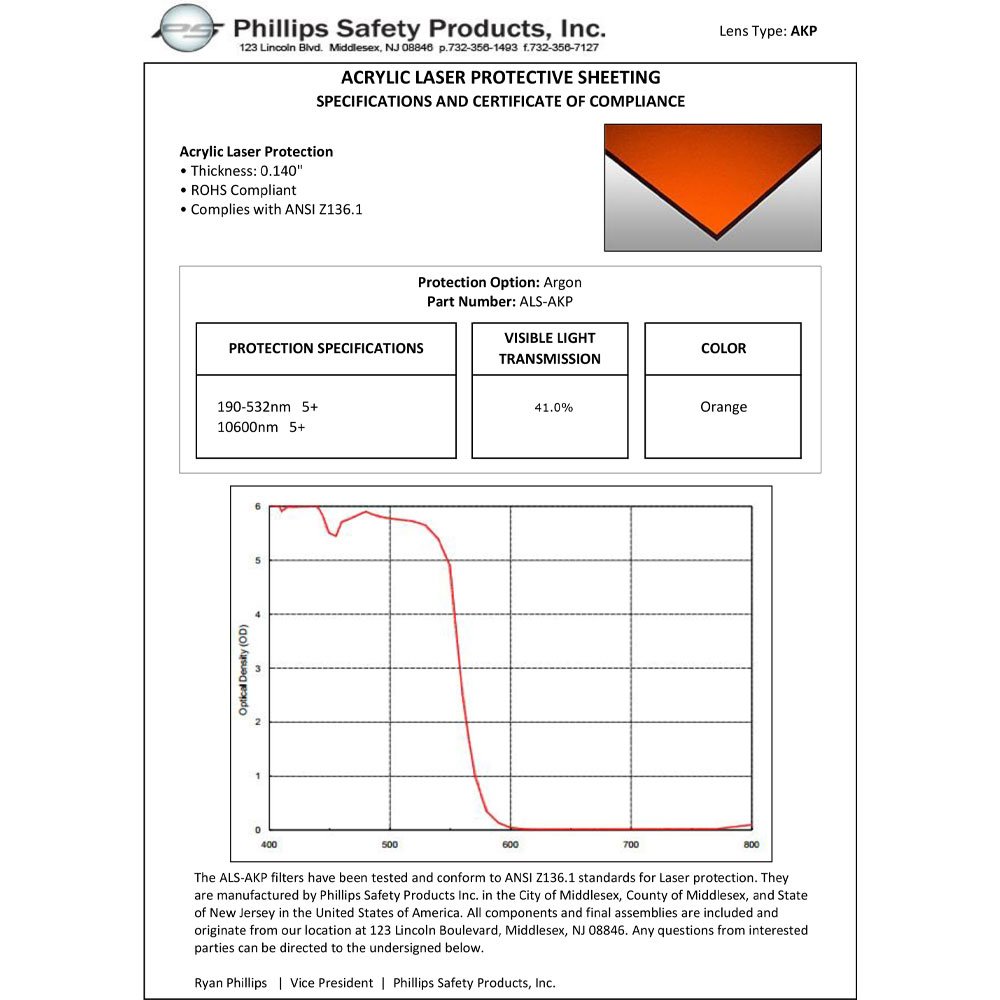 Near VIS Laser Protective Acrylic Sheet, Orange - Image 2